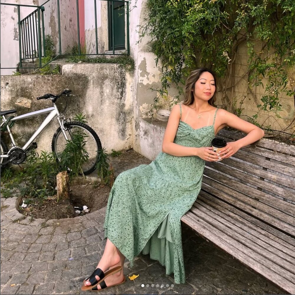 Hollister Green Floral Maxi Dress | Smocked Bodice | Cutout Back | Size M